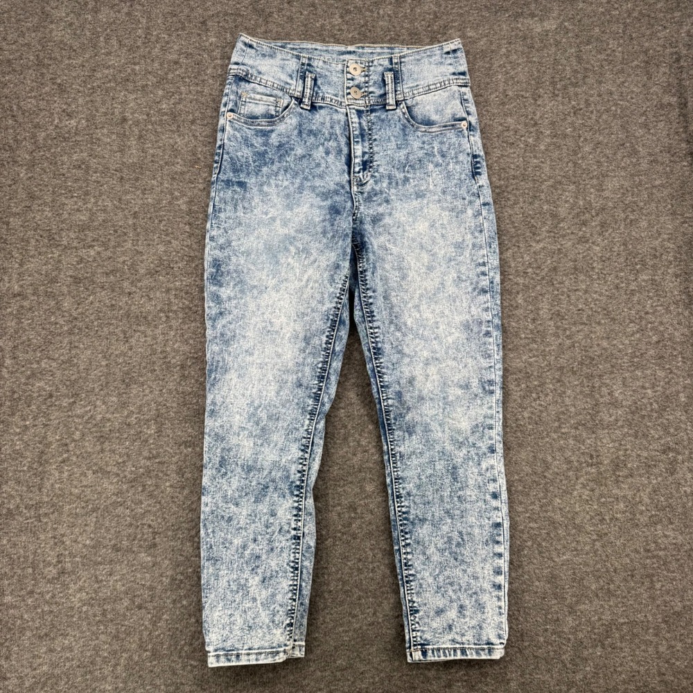 No Boundaries Womens High Rise Acid Wash Skinny Jeans Light Blue Size 9 Crop